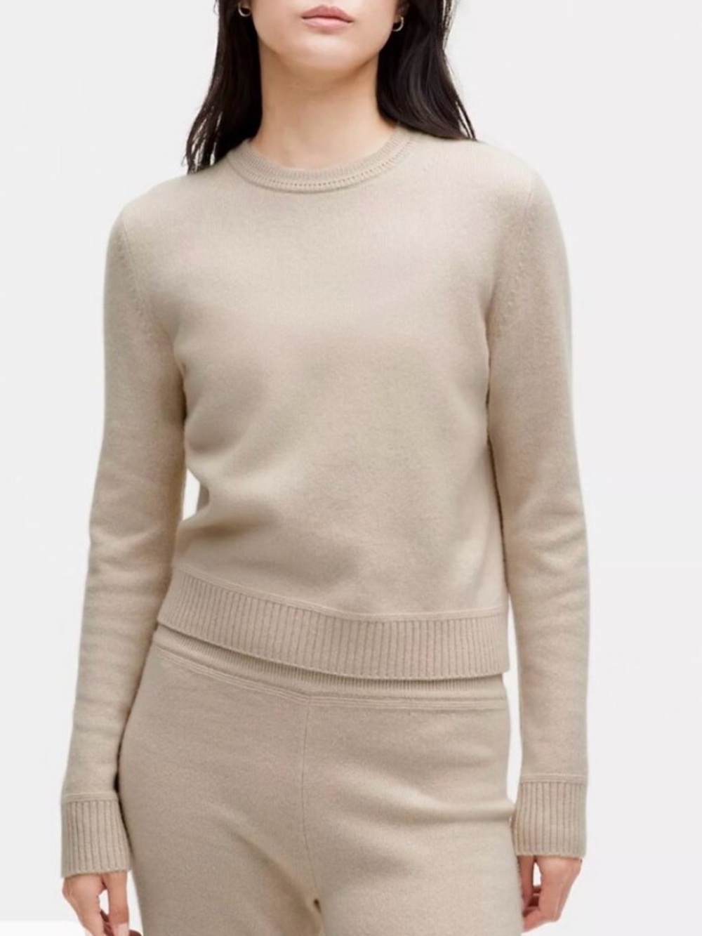 lululemon Cashmere Slim Fit Crewneck Sweater in Subtle Tan Small & free tote - Picture 1 of 8